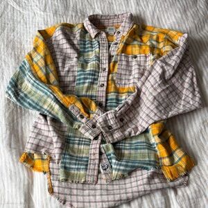 BDG Kids Plaid Button Down Shirt - Yellow, Green, and Cream